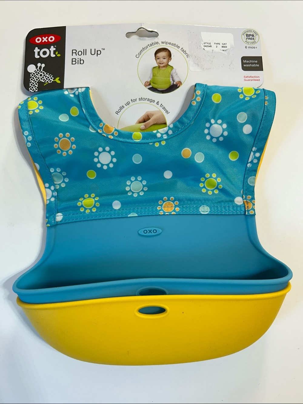OXO Tot Roll Up Bib in Teal, Yellow and Aqua New